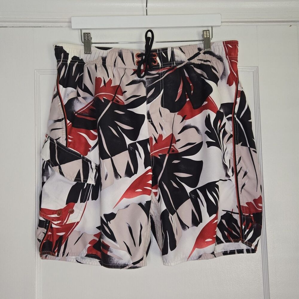 Newport Blue Tropical Floral Swim Shorts Mens M Black Lined